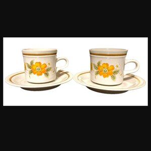VINTAGE! Mikasa Hallkraft Artisan Stoneware Splendrous 2 Cup Mug 2 Saucer Plate